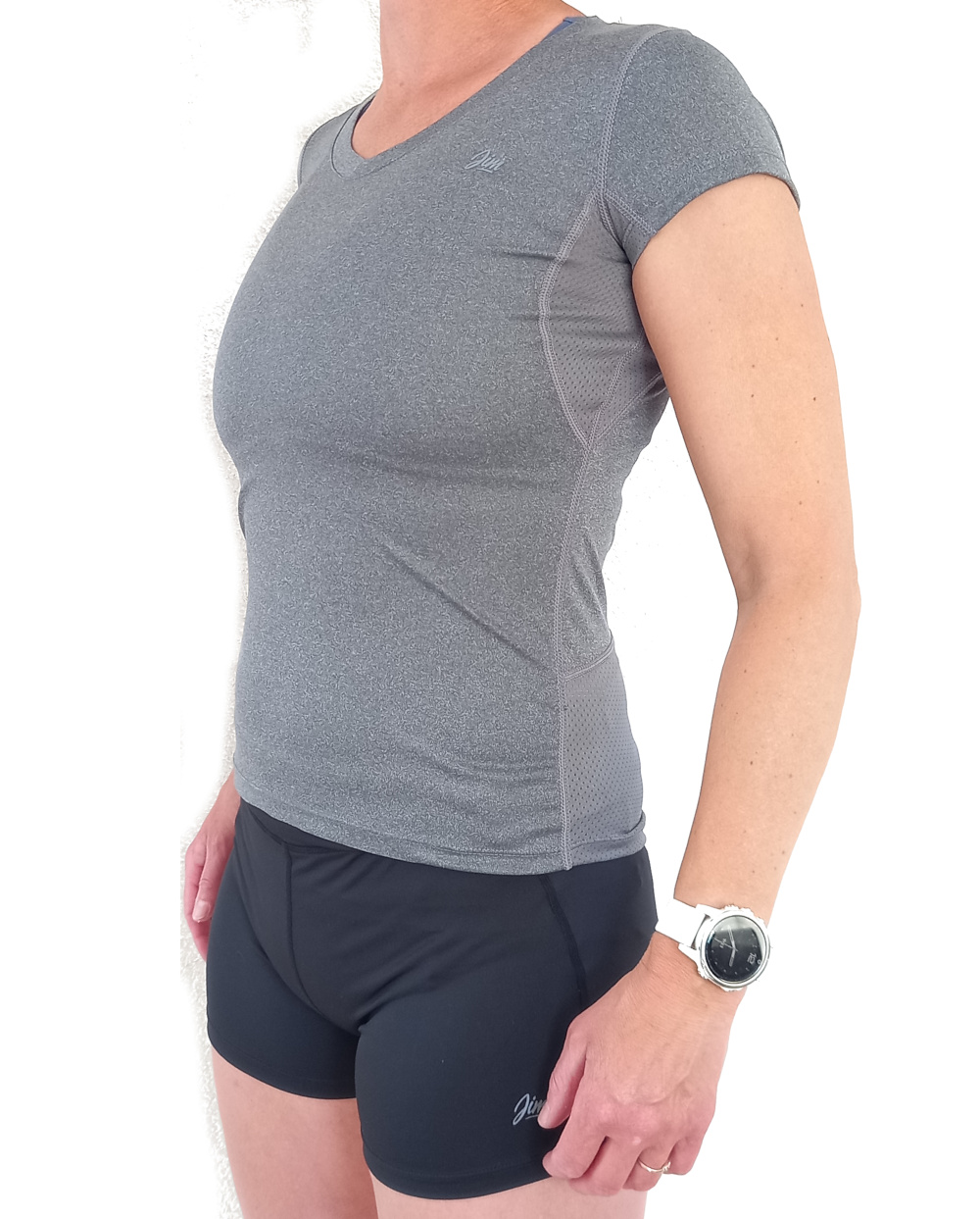 Dames sport T-shirt grijs gemeleerd M-XL