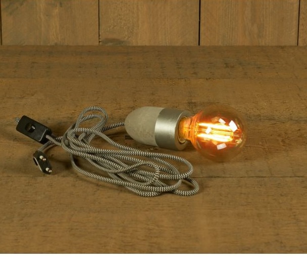 Industrieel Lampsnoer met Beton & Zilverlook E27 Fitting – 3 Meter Snoer + Schakelaar (excl. lamp)
