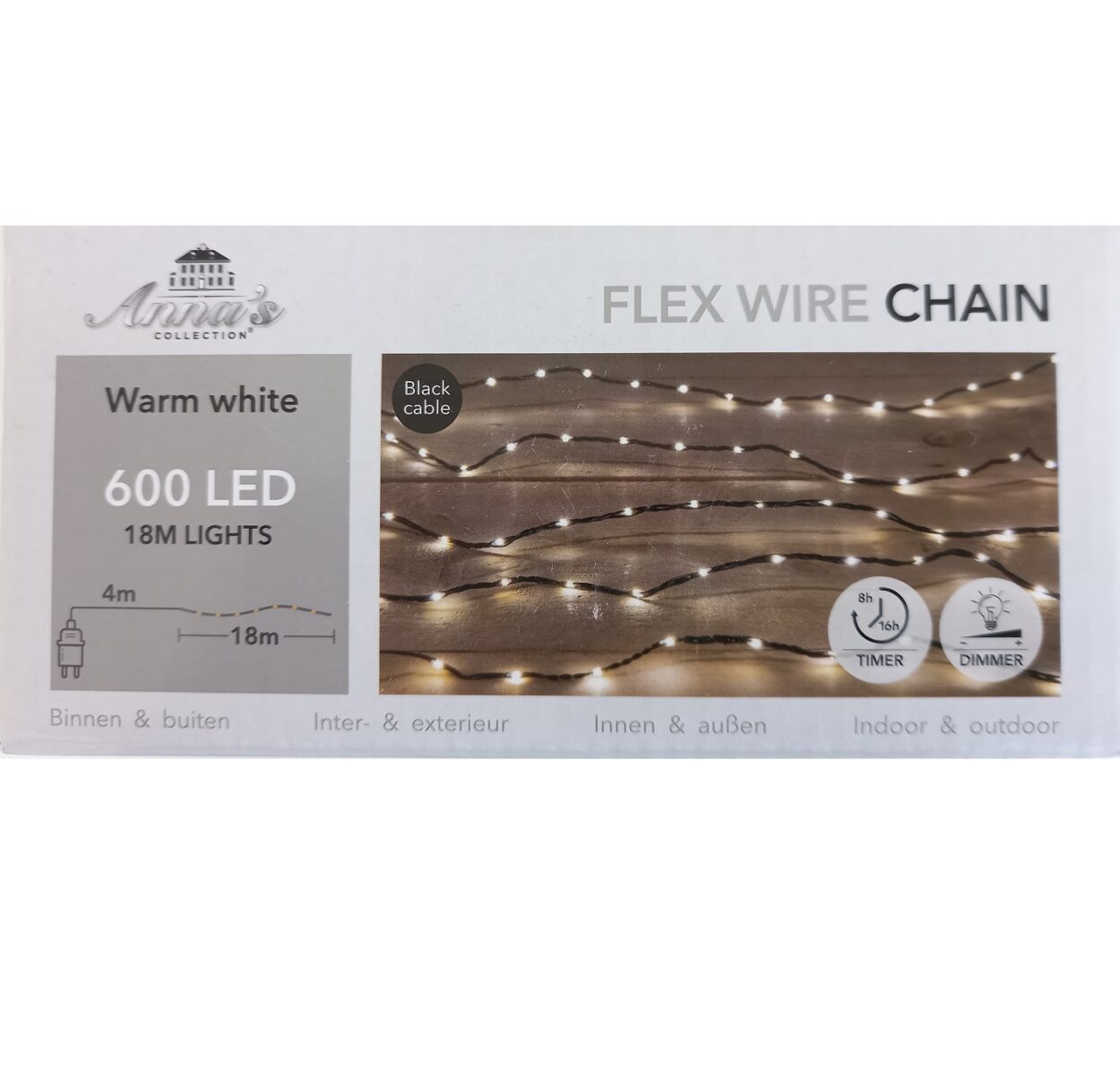 Draadverlichting 600Led/18m warm wit timer/dimmer/trafo