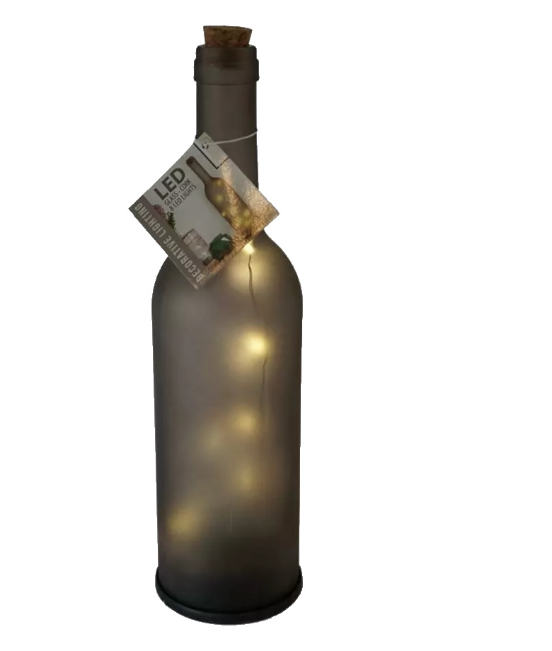 Alternative view of Glazen fles met kurk en LED verlichting op batterij Ø7xH28cm 3/assorti