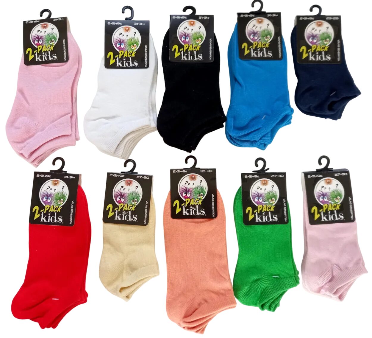 Kinder sneakersokken assorti kleuren maten 23-26 / 37-30 / 31-34 / 35-38