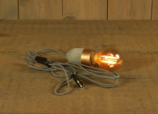 Industrieel Lampsnoer met Beton & Goudlook E27 Fitting – 3 Meter Snoer + Schakelaar (excl. lamp)