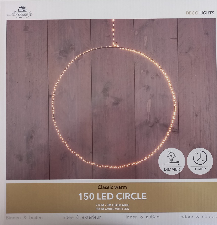 Cirkel zwart 27cm/150led warm wit 5m aanloopsnoer timer/dimmer/trafo