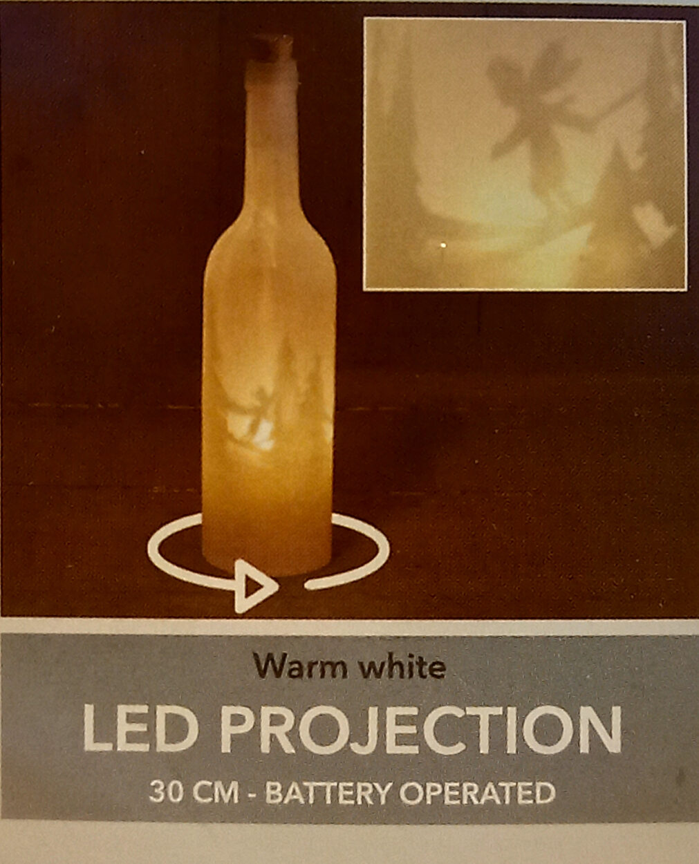 Alternative view of Wit gematteerde fles met roterende LED projectie 30x7,5cm led warm wit