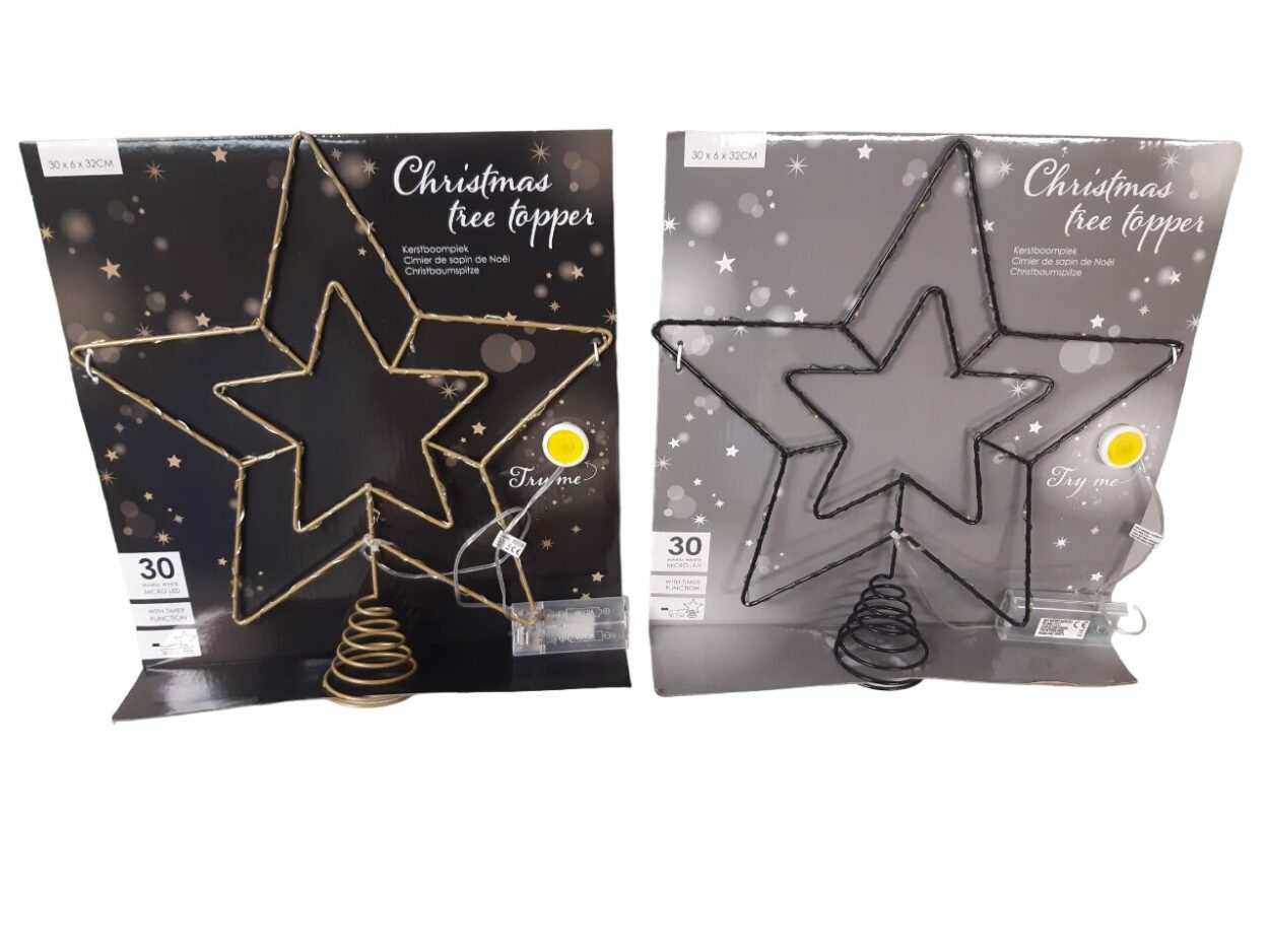 Kerstboompiek met 30 Micro Led + Timer 2/ass 30x6x32cm